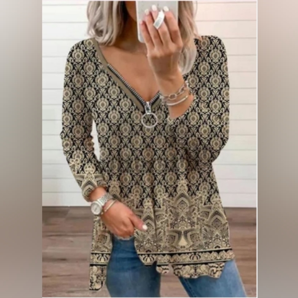 NWT XL JFN Black and Tan long sleeve top